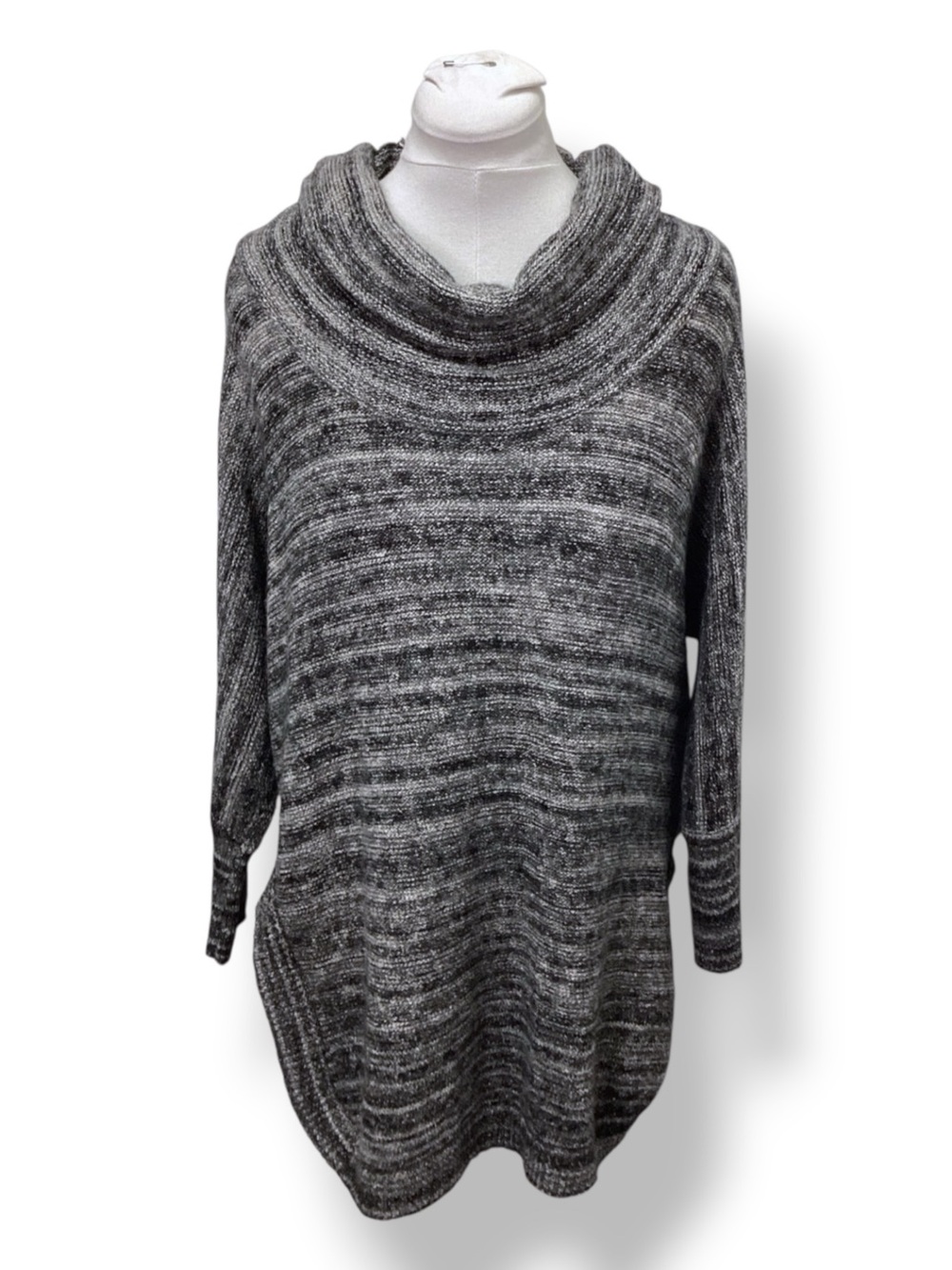 Thistle & Lavender Women’s Cowl Neck Tunic Sweater Oversize Knit Black/Gray L